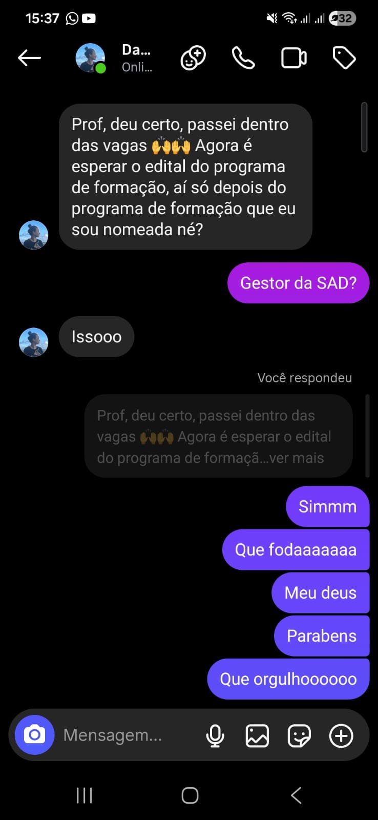 Aluna aprovada no concurso SAD/PE