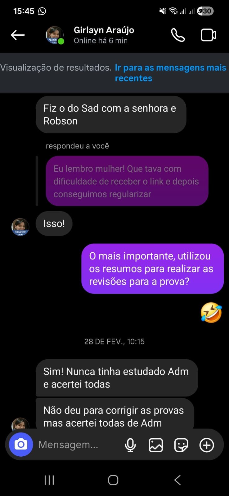 Aluna acertou todas as questões de administração